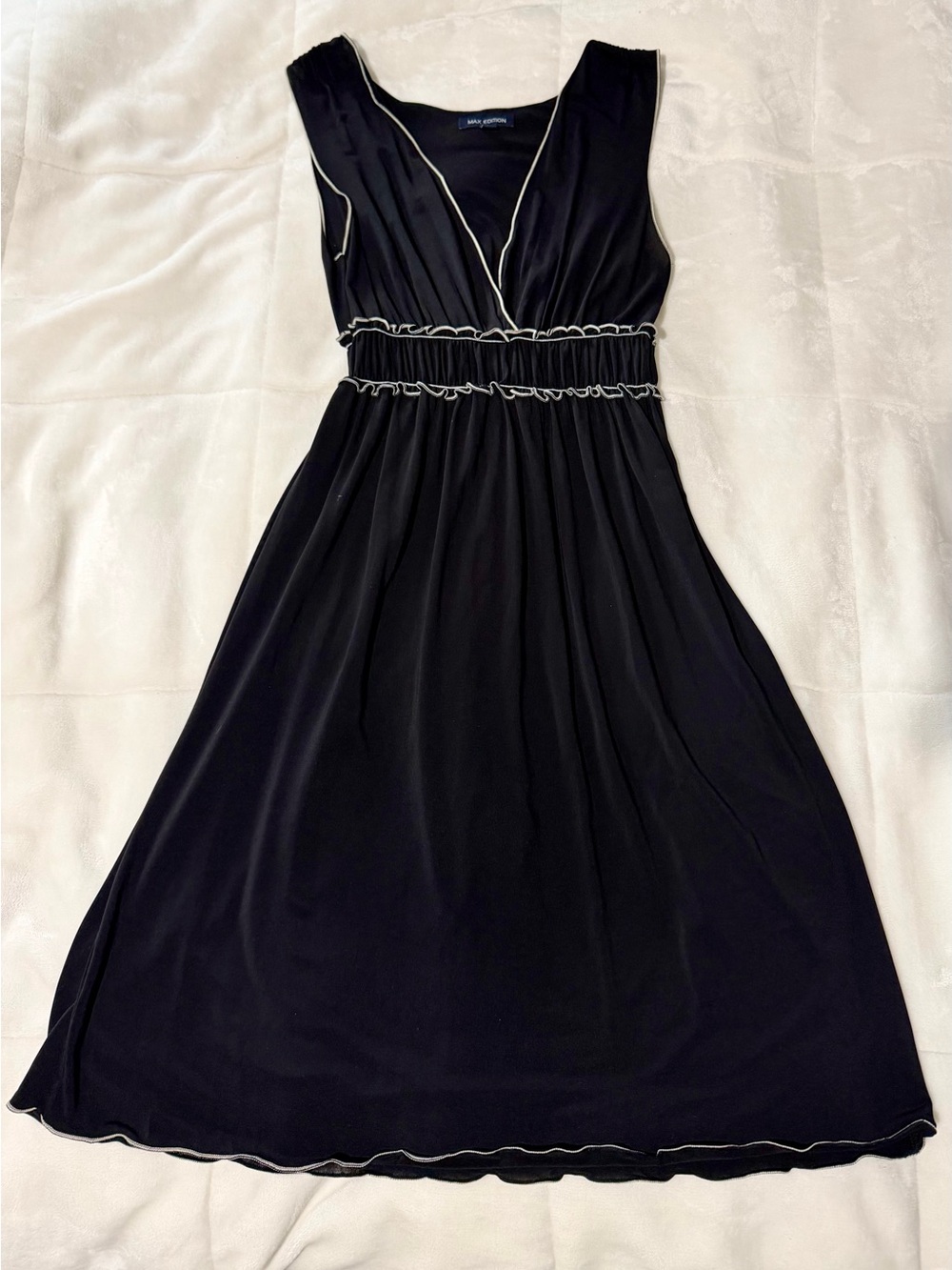 Max Edition Black Midi Dress with Cream Trim